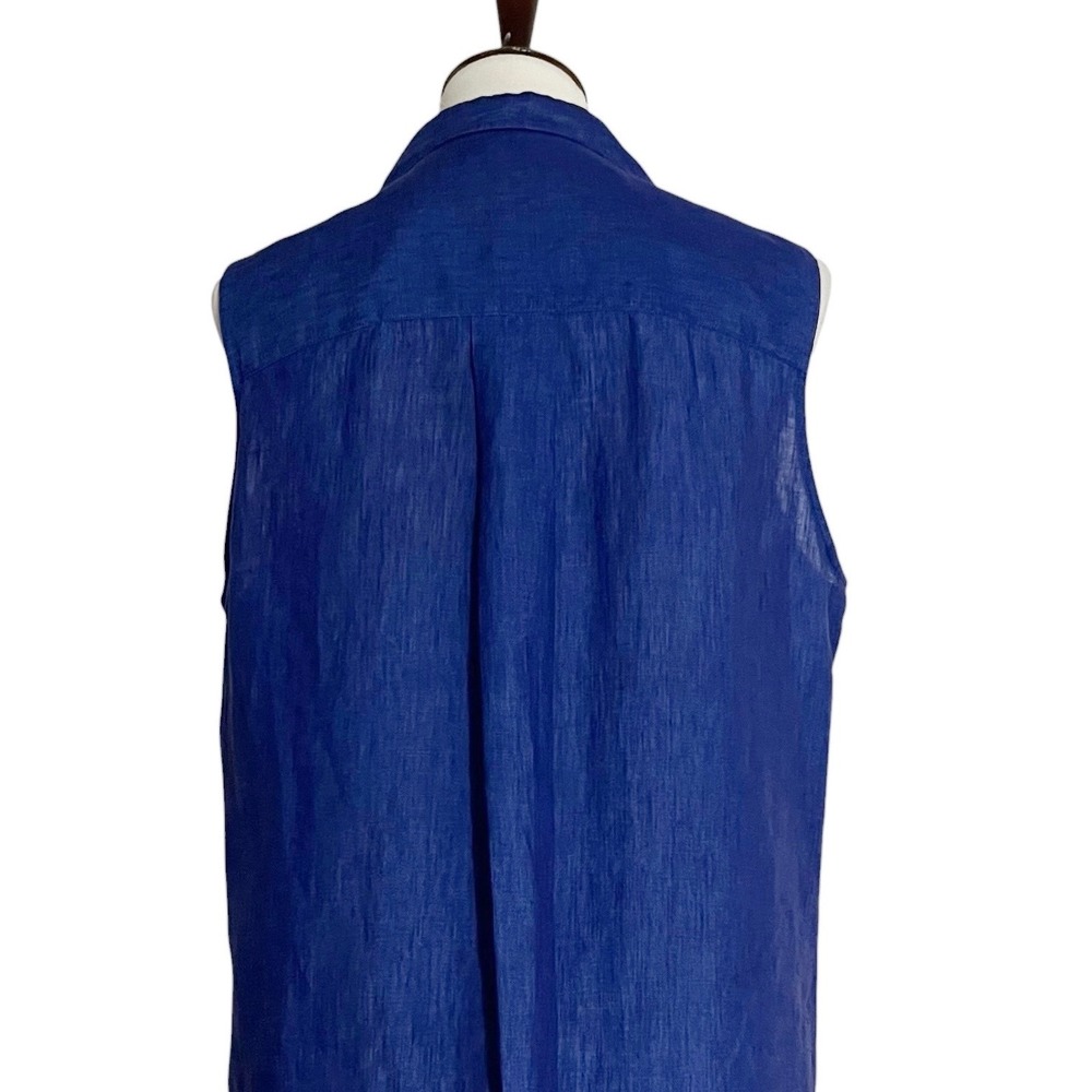 Frank & Eileen Fiona Royal Blue 100% Linen Sleeveless Button Up Shirt Large - Picture 8 of 13